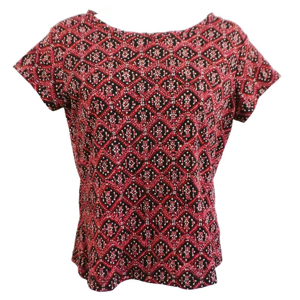 Vintage Mesh Geometric Diamond Top Short Sleeve Stretchy Lined Talbots Petite